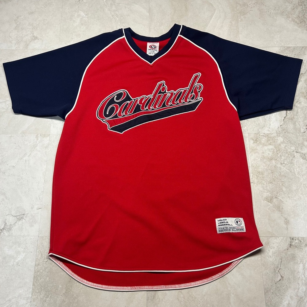 True Fan St. Louis Cardinals Baseball Jersey Red Navy Mens Large MLB Logo 0296